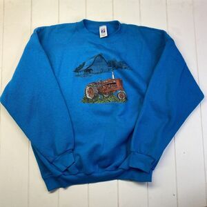 Vintage Farm Green Tractor Crewneck Sweatshirt X-Large Teal Logo 7 USA Made‎